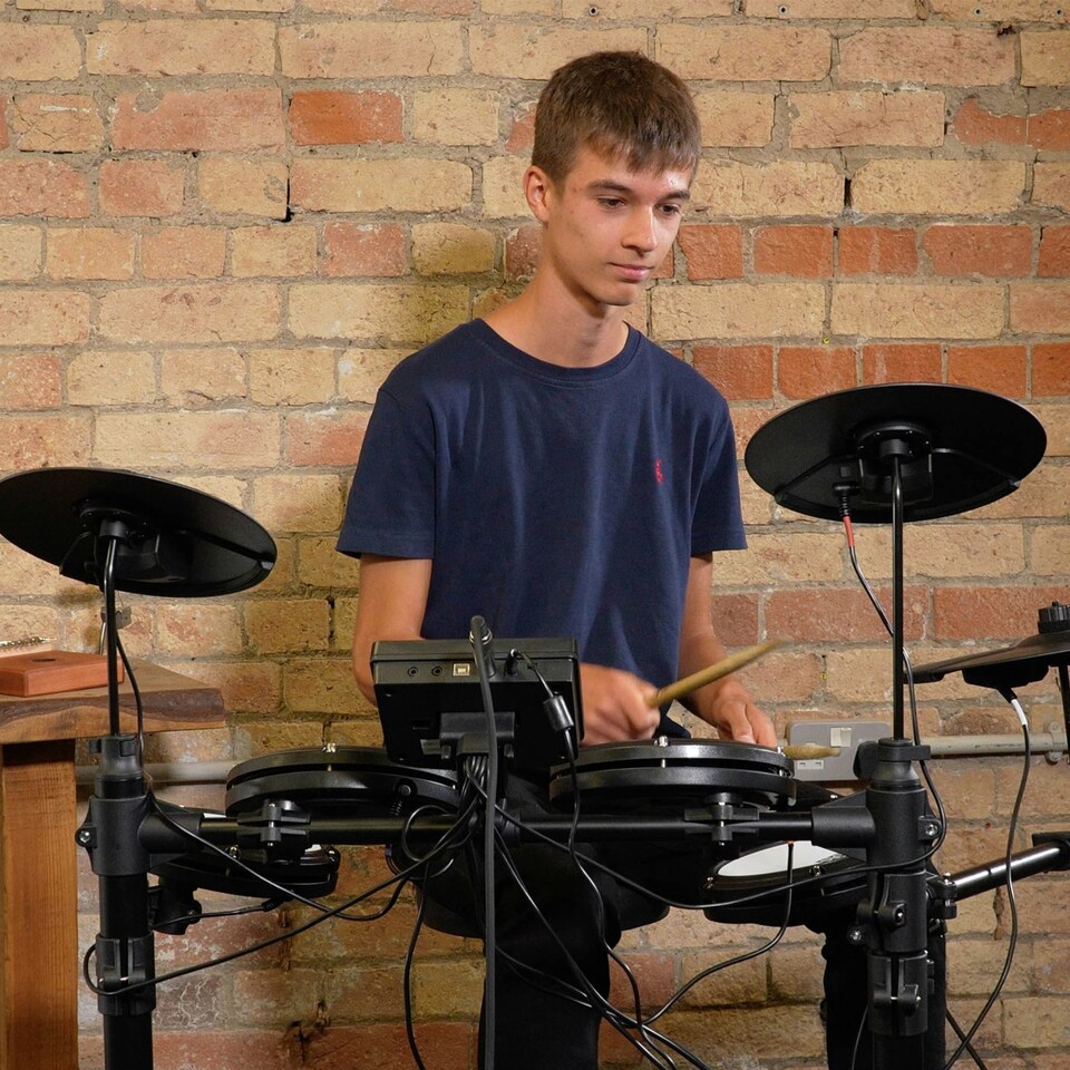image 1 of Axus AXK4 Electronic Drum Kit with Stool, Headphones and Sticks