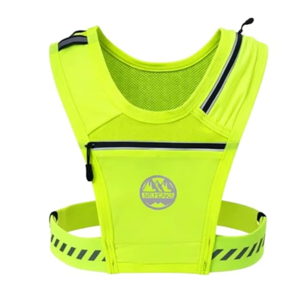 image 1 of Six Peaks Lightweight Running Vest With Secure Zip Pockets, Reflective Breathable Jogging Belt Pack, Adjustable Comfort Fit, Yellow