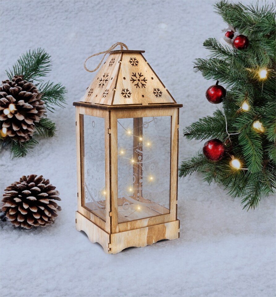 image 1 of St Helens LIGHT BROWN WOODEN CHRISTMAS LANTERN  WITH PERSPEX
