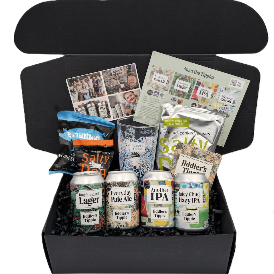 image 1 of Jiddler's Tipple Craft Beer & Snacks Gift Hamper for Men - The Ultimate Birthday Present - The Best Dad Gifts & Husband Gift Basket - 9 Pack Gift Hamper Basket