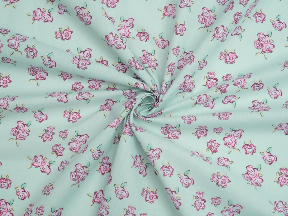 Turquoise Printed Polycotton Fabric for Dressmaking, 112.5cm / 44" Wide - per metre