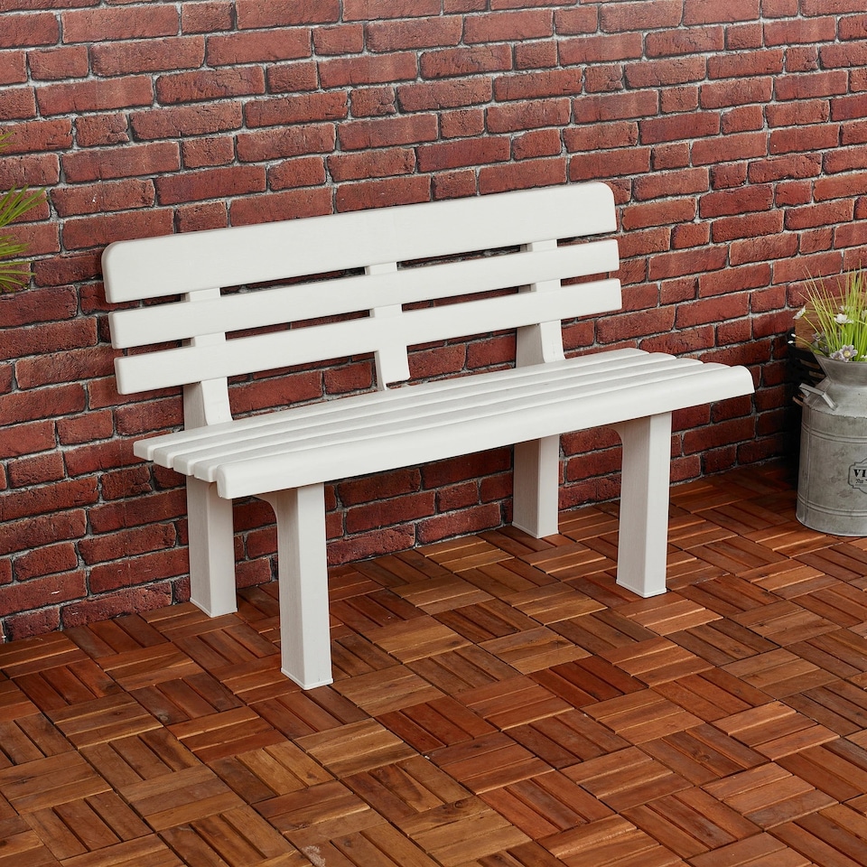 image 1 of 2 Seater Plastic Garden Bench Weather Resistant Waterproof Outdoor Furniture | White | White