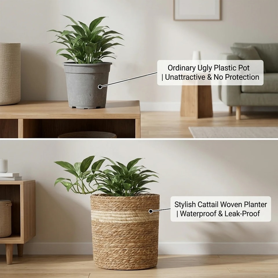 image 1 of Wickerfield Medium Seagrass Planter Basket, Indoor Planter Cover with Liner