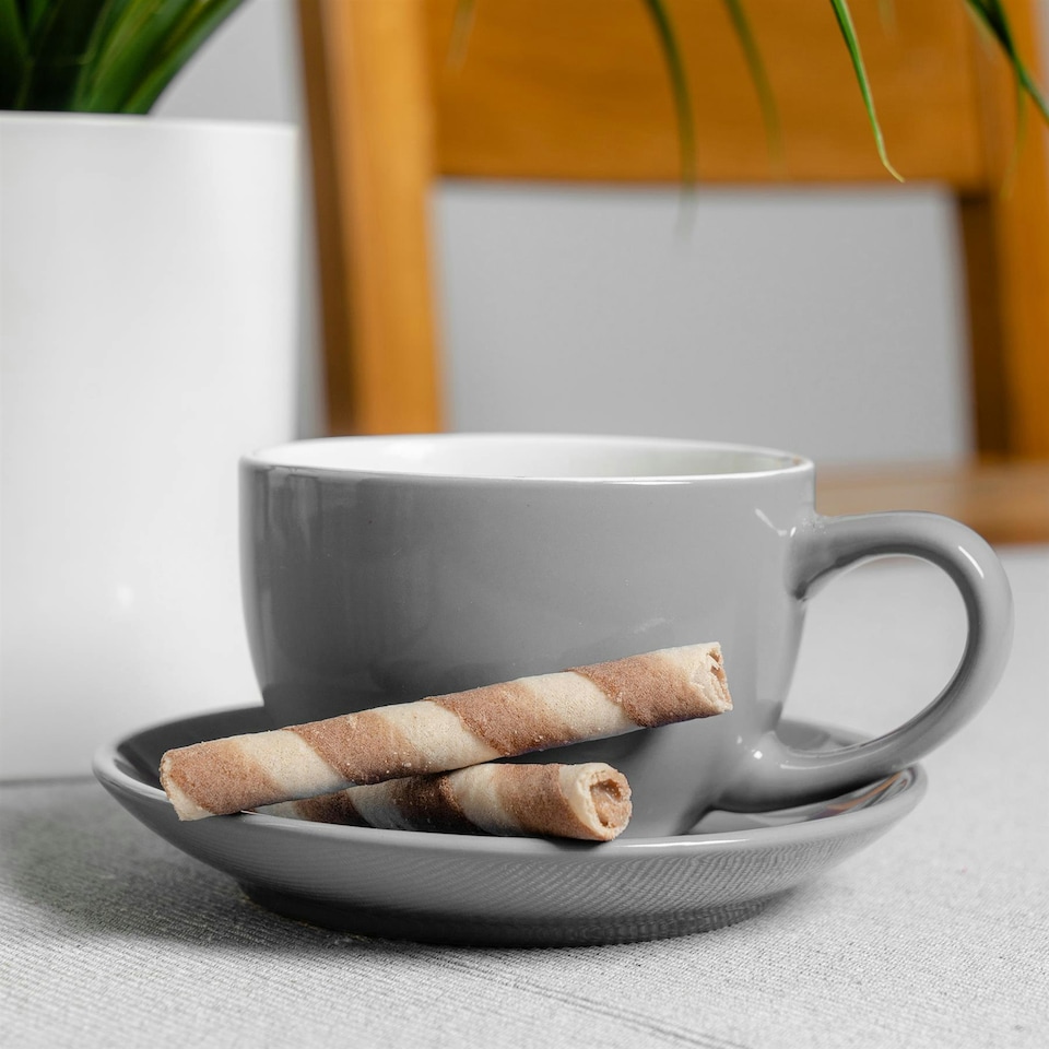 image 1 of Argon Tableware 2pc Coloured Cappuccino Cup & Saucer Set - 250ml - Grey - Coffee Cup Latte Cup Drinking Cup