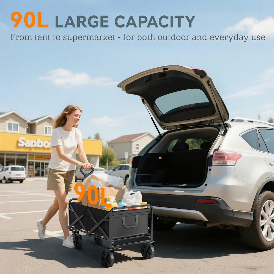image 1 of Outsunny Folding Outdoor Storage Trolley Cart Bag Telescopic Handle Brakes Black