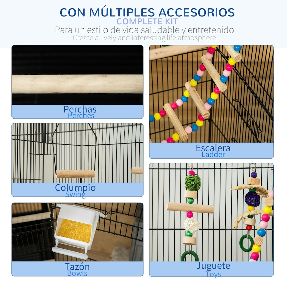 image 1 of PawHut Bird Cage for Budgies, Finches, Canaries w/ Accessories, Toys, Tray