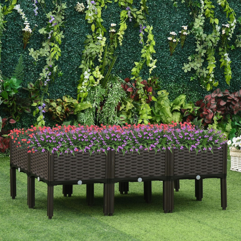 image 1 of Outsunny 6-piece Elevated Flower Bed Vegetable Herb Planter Plastic, Brown
