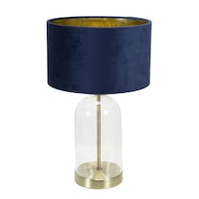 ValueLights Jessy Glass Gold Table Lamp Navy Velvet Gold Inner Shade | Blue