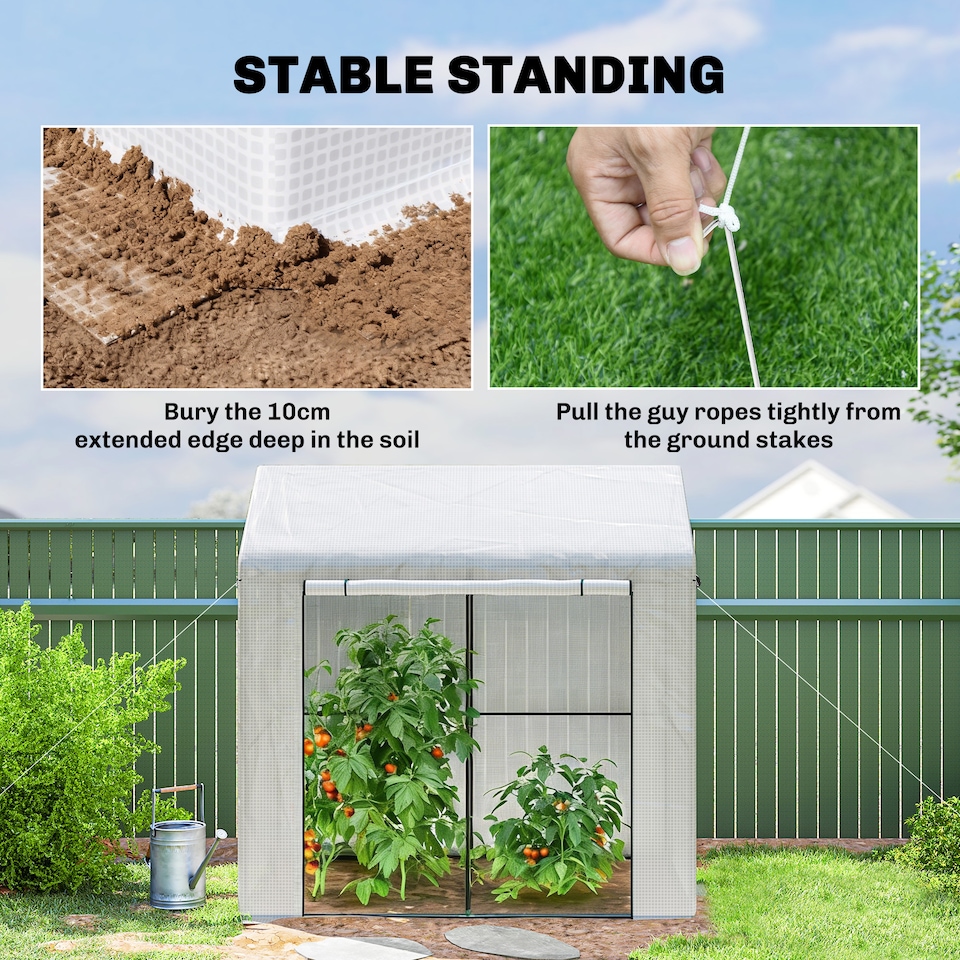 image 1 of Outsunny Walk-in Greenhouse, Green House with Mesh Windows, White | White | White