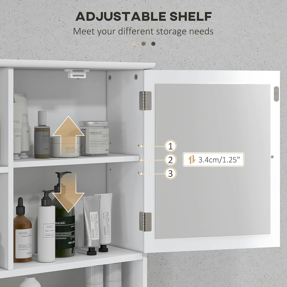 image 1 of kleankin Wall Mounted Bathroom Mirror Glass Storage Cabinet Cupboard with Shelf