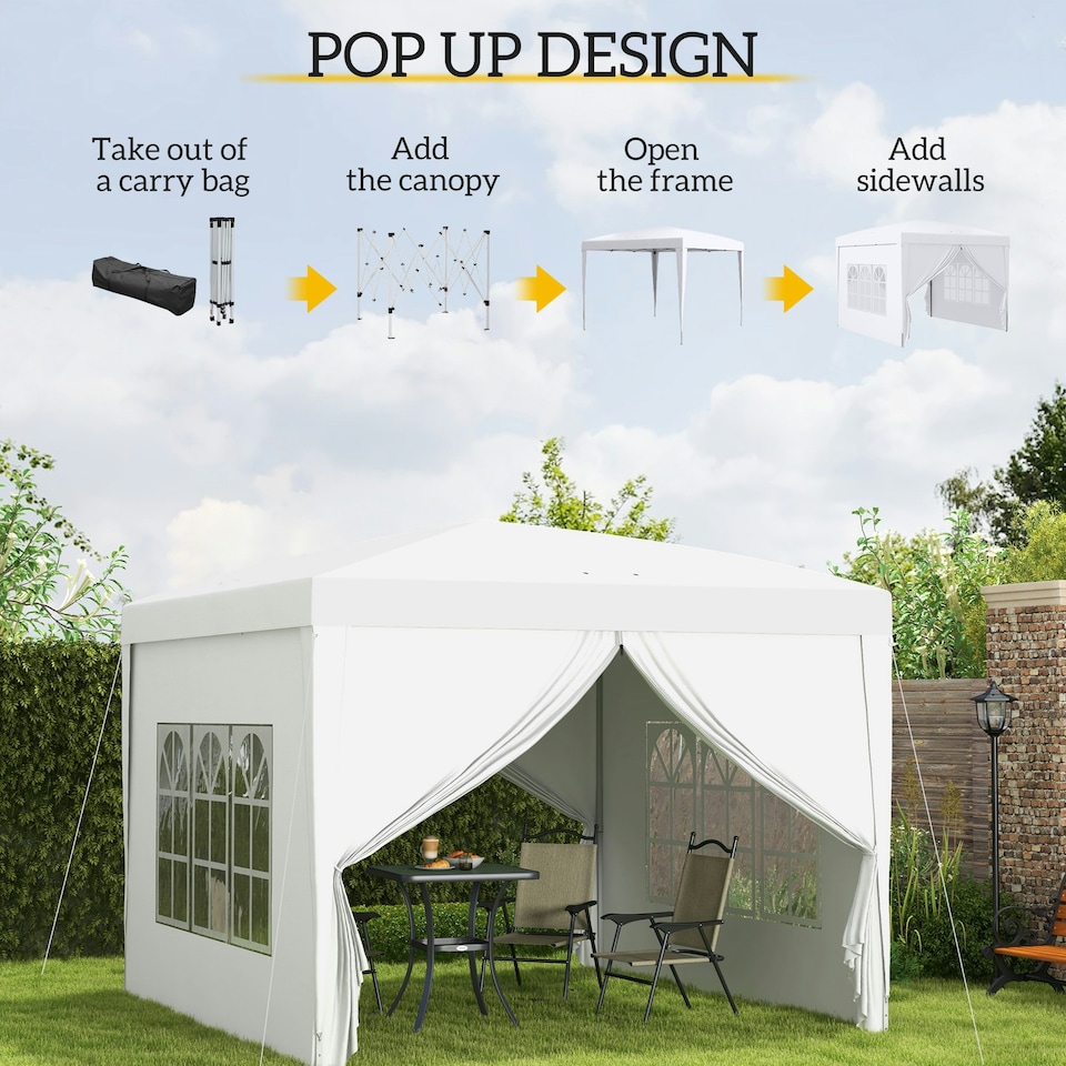 image 1 of Outsunny 3mx3m Pop Up Gazebo Party Tent Canopy Marquee with Storage Bag Blue