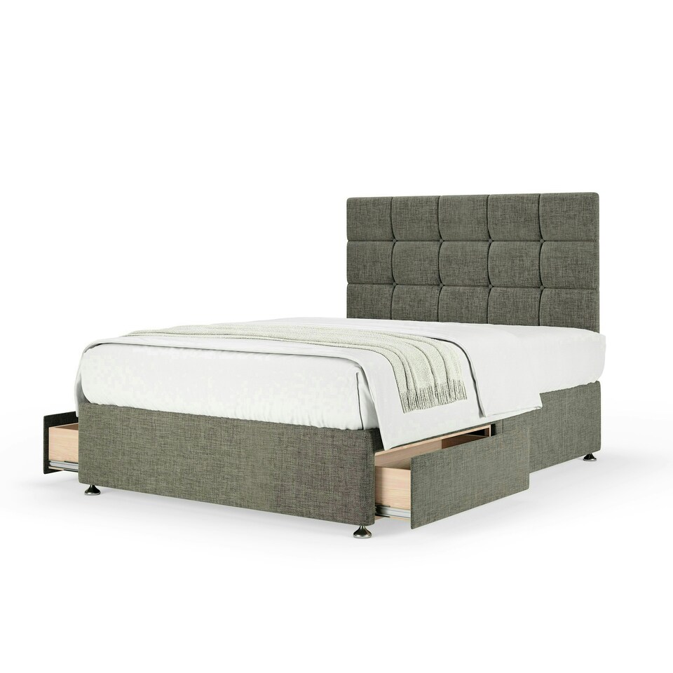 image 1 of Neptune Spring Slate Linen 2 Drawer Divan Set And Pearl Headboard King Size