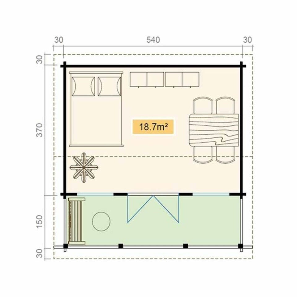 image 1 of Staffordshire 1-Log Cabin, Wooden Garden Room, Timber Summerhouse, Home Office - L600 x W580 x H306 cm Brown