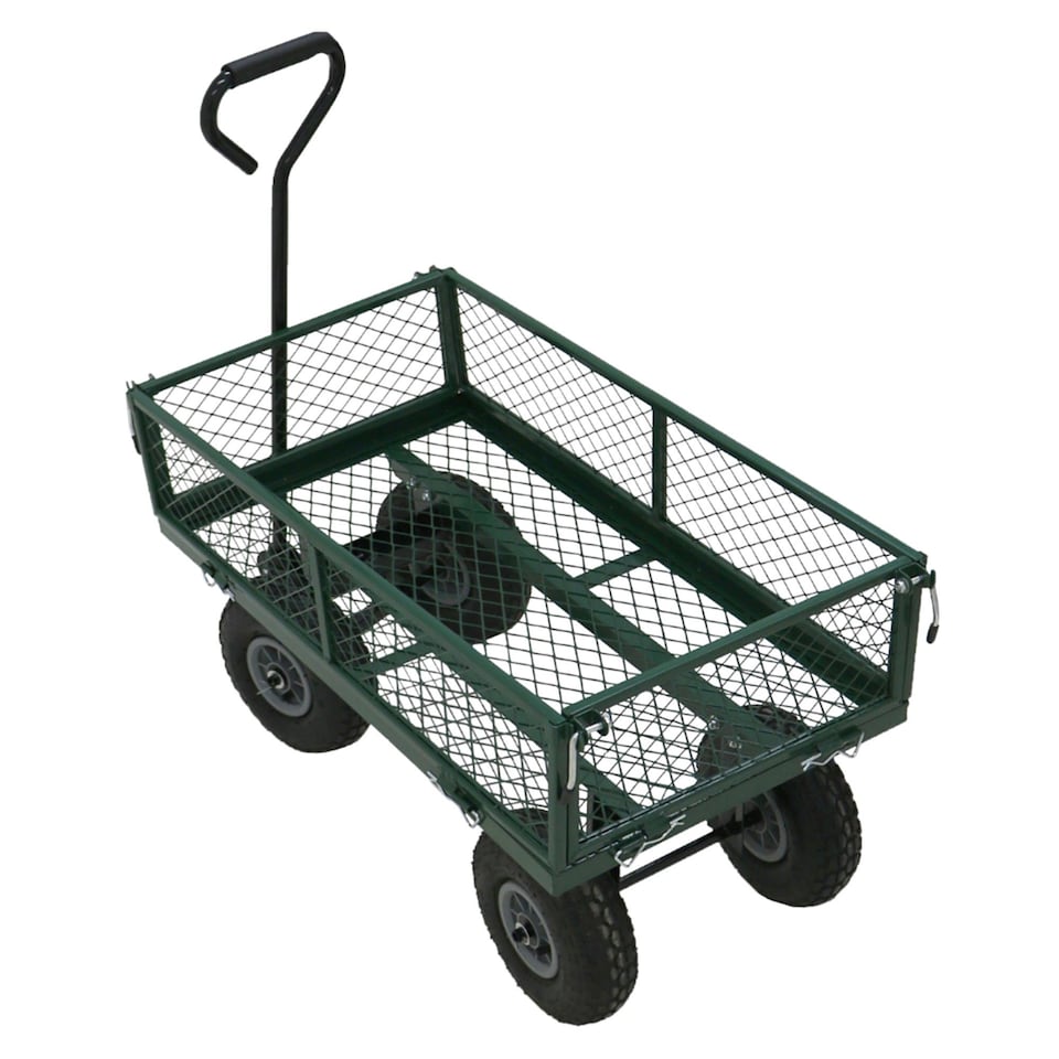 image 1 of Heavy Duty Metal Gardening Trolley - Green Trailer Cart