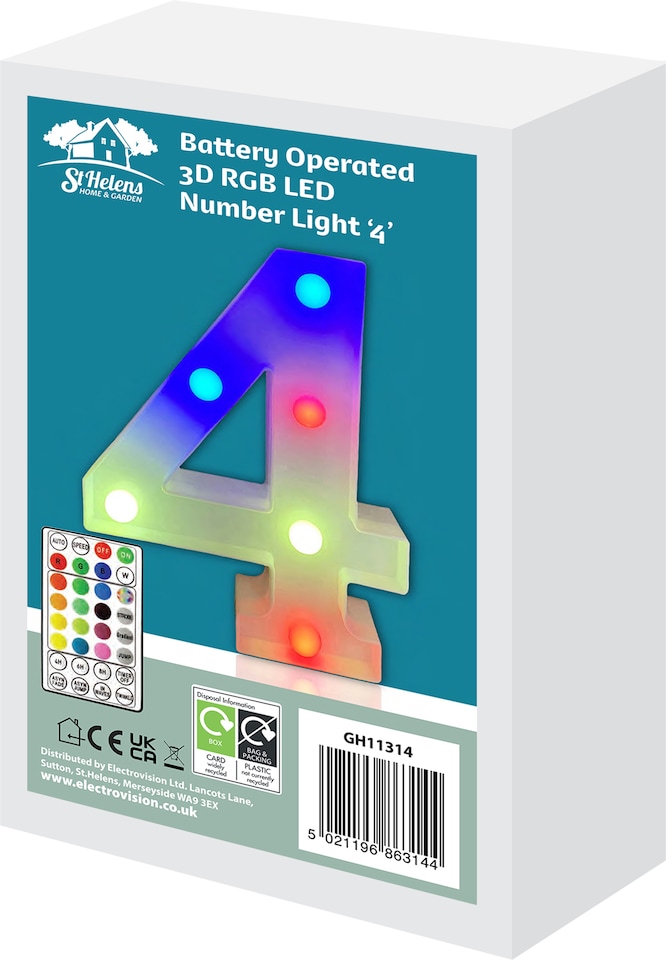 image 1 of Battery Operated RGB Number With Remote Control Number 4