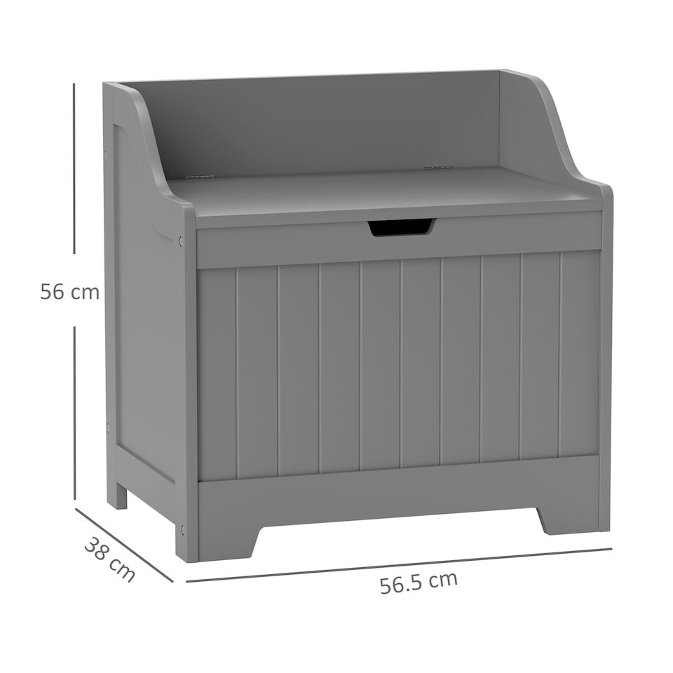 image 1 of HOMCOM Storage Chest, Storage Trunk with Safety Hinge and U-shaped Cut-out Pull, Wooden Storage Box for Living Room, Entryway, 56.5 x 38 x 56 cm, Grey | Grey | Grey