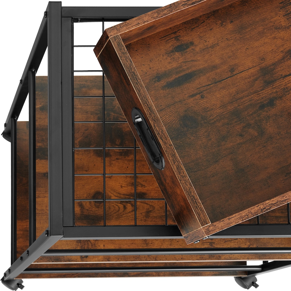 image 1 of Drinks Trolley Worcester - 3 shelves and removable tray, 4 swivel castors with parking brake | Brown | Industrial wood dark, rustic | 65 x 41,50 x 87 cm | 1