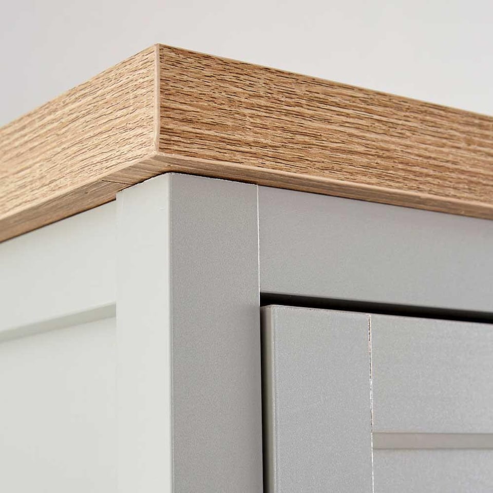 image 1 of Wardrobe 2 or 3 Door Two Tone Oak Top Wooden Hanging Rail Storage Shelves | Grey