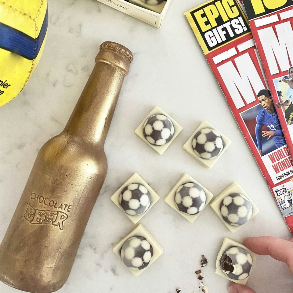 image 1 of Chocolate Beer Bottle And Footballs