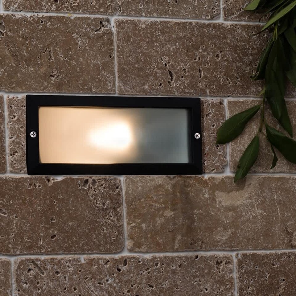 image 1 of ValueLights Thornton Outdoor IP54 Rated Black Aluminium and Frosted Glass Brick Light
