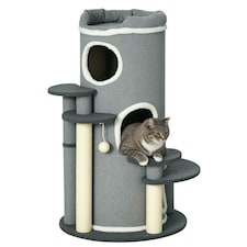 PawHut 3 Tier Barrel Cat Tree with Sisal Scratching Post Cat Bed, Grey