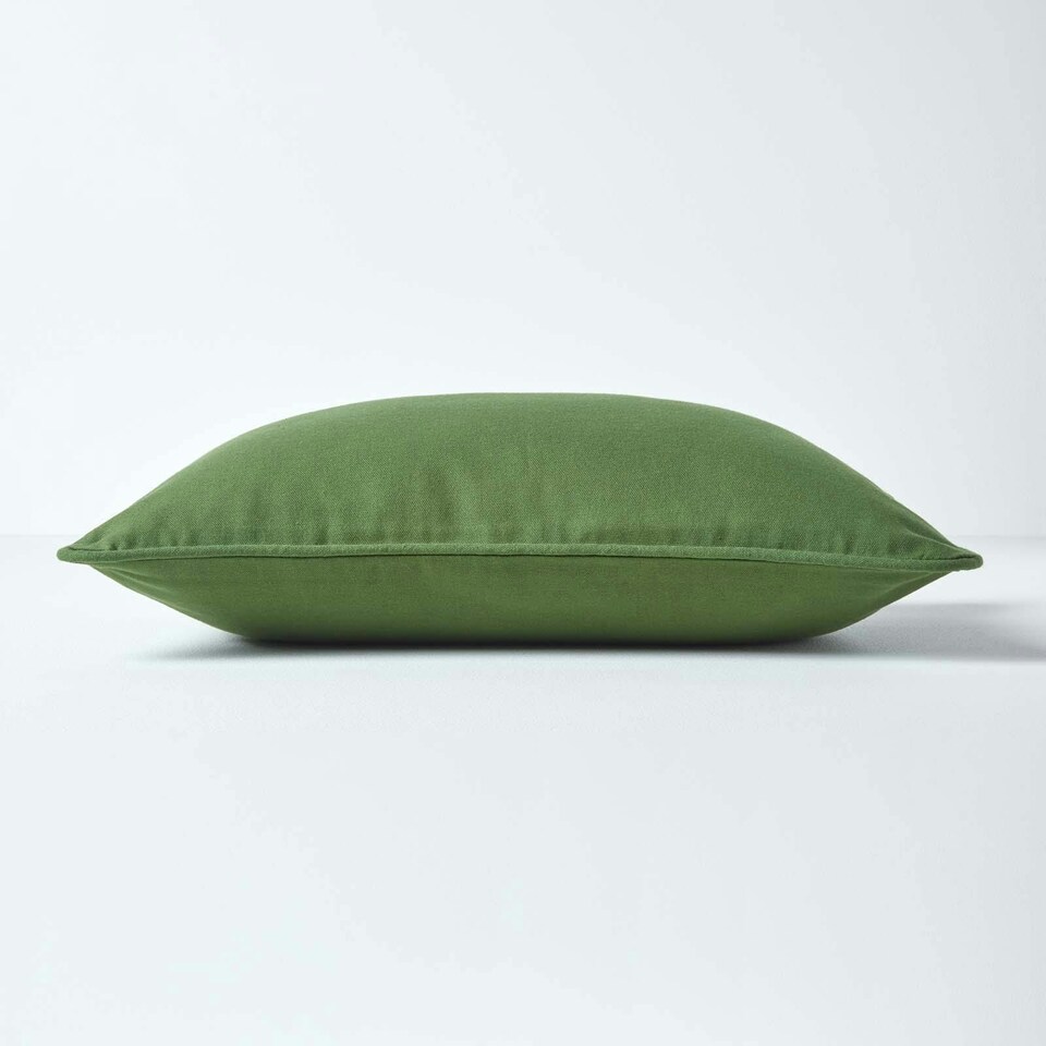 image 1 of Homescapes Cotton Plain Olive Green Rectangular Cushion Cover - 30 x 50 cm | Green | Olive Green | 1