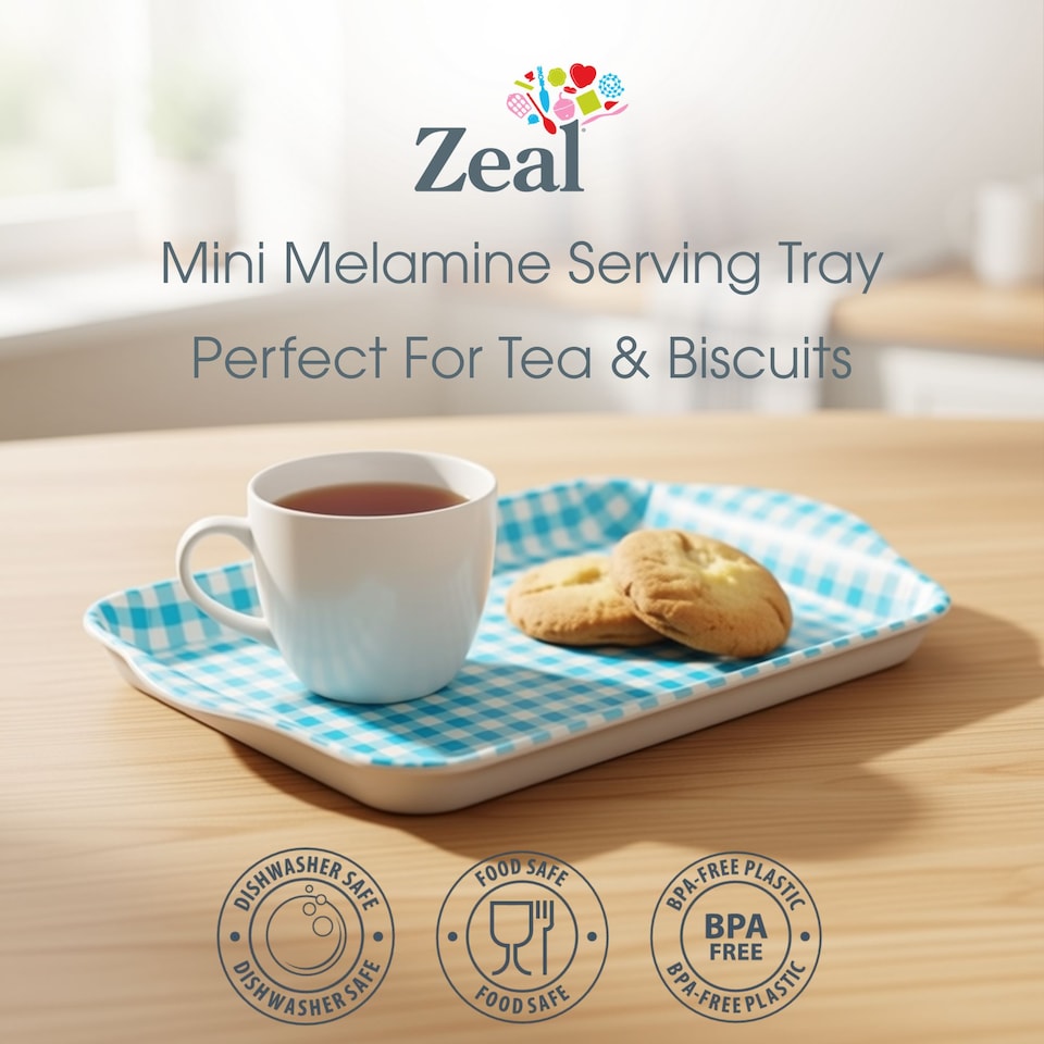 image 1 of Zeal Melamine Mini Tray, Gingham Pattern, 18 x 14 cm, Aqua