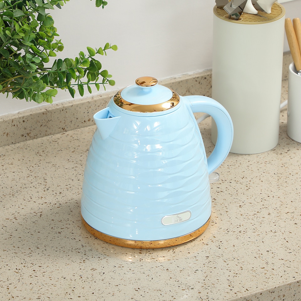 image 1 of HOMCOM Electric Kettle, Fast Boil, 1.7L, 3kW, Swivel, Light Blue Ripple | Blue | Light Blue, Rose Gold