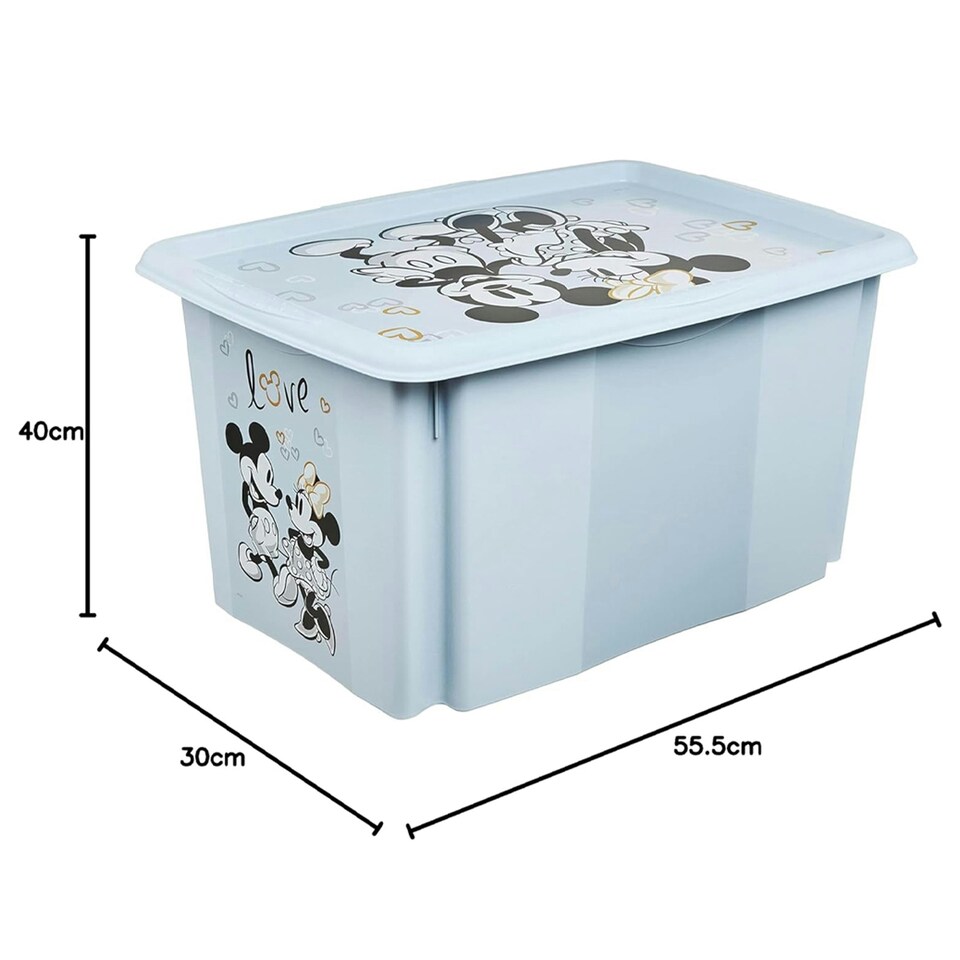 image 1 of Keeeper Mickey Mouse Turn Around Stackable Box with Lid 45 Litre Cloudy Blue