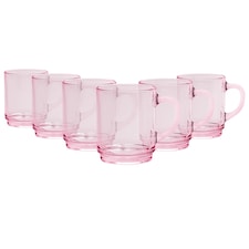 Duralex Versailles Glass Coffee Mugs - 260ml - Pink - Pack of 6