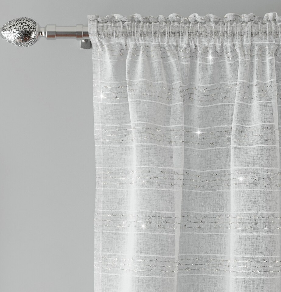 image 1 of Lima Silver Metallic Lurex Stripe Voile Panels - Pair 140 x 229cm (55x90") | Silver | Silver | 2
