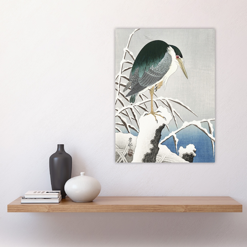 image 1 of Heron In Snow Vintage Bird Ukiyo E Japanese Wall Art Print Koson 18x24"