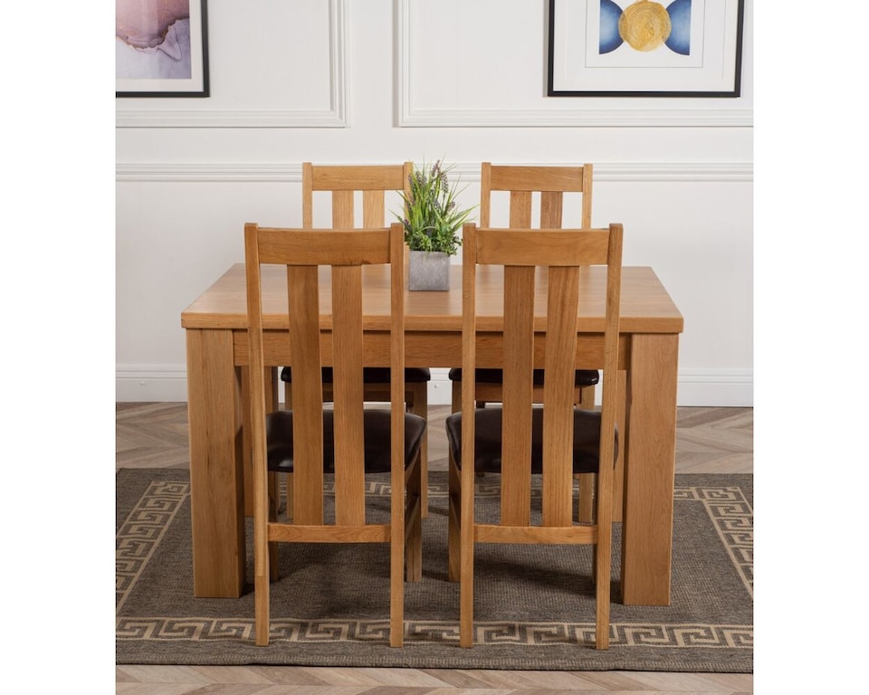 image 1 of Dakota 127 x 82cm Oak Small Dining Table and 4 Princeton Chairs | Brown | Brown