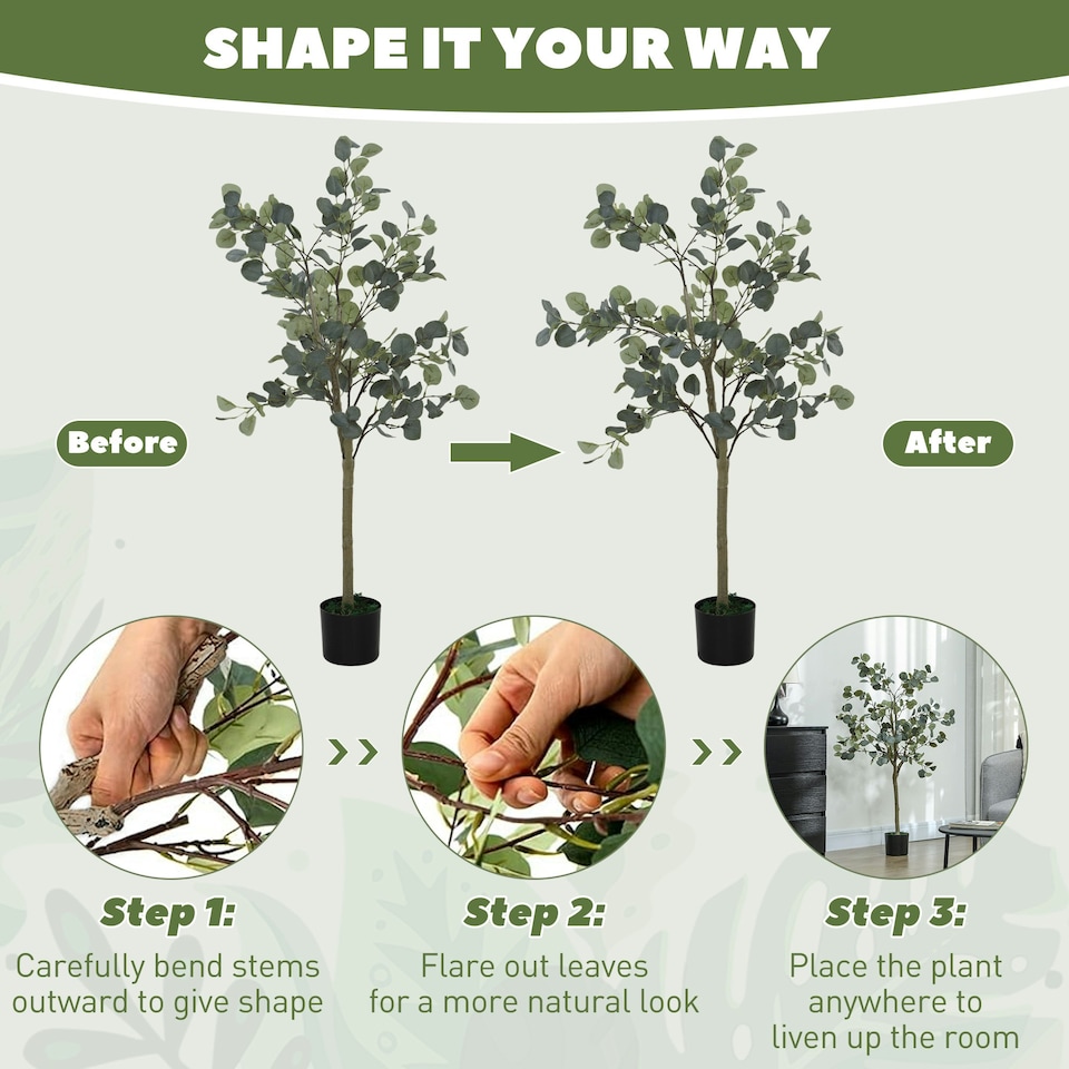 image 1 of HOMCOM Artificial Plant, Faux Silk Eucalyptus Tree, 150cm Green | 5ft