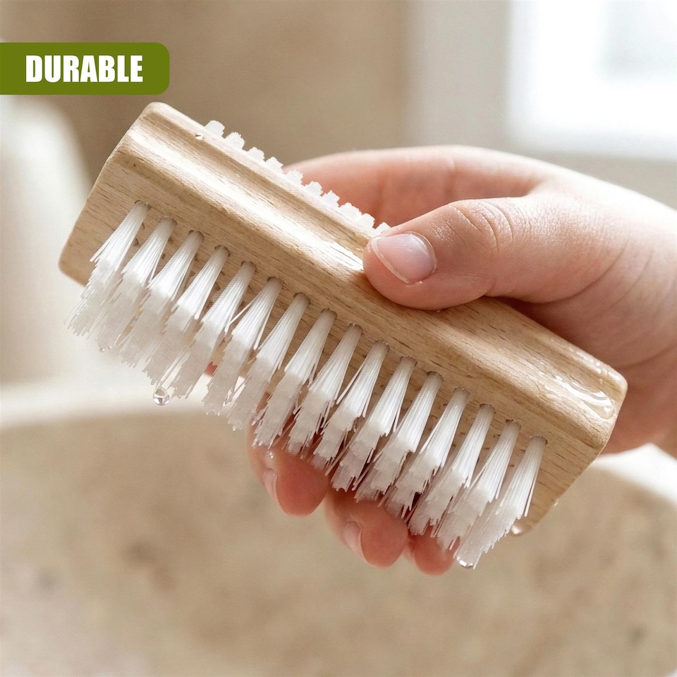 image 1 of GEEZY Wooden Double Sided Nail Brushes with Firm Bristles, Pack of 4