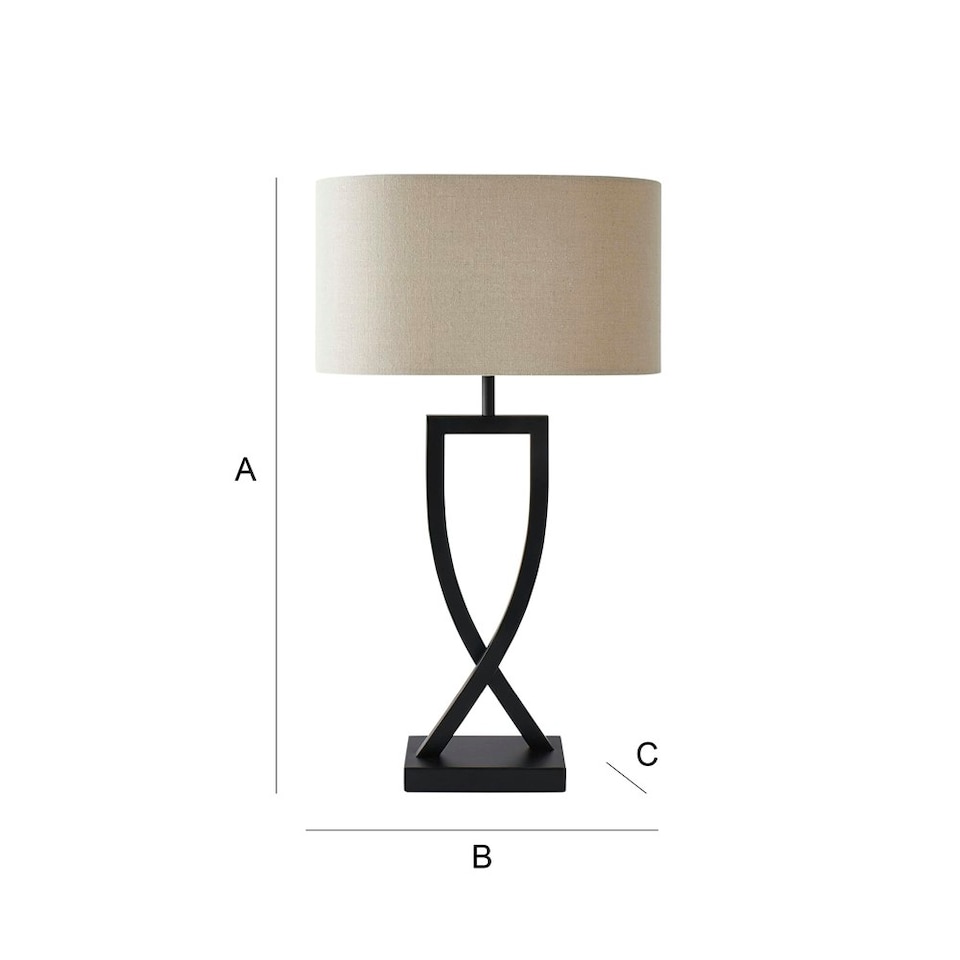 image 1 of ValueLights Katniss Matte Black Metal Table Lamp with Oval Shade & Bulb Black | Cream