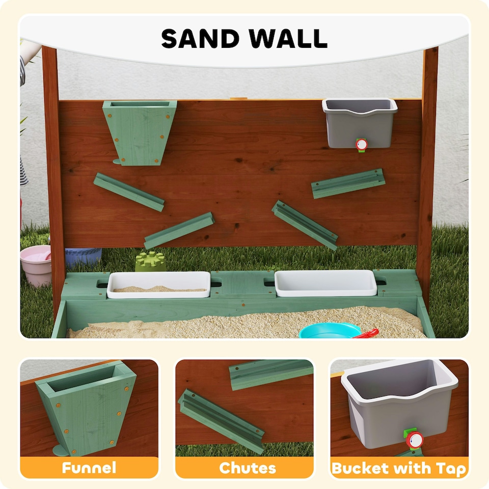 image 1 of AIYAPLAY Wood Sandpit for Kids with Canopy for Garden, Beach, Green 