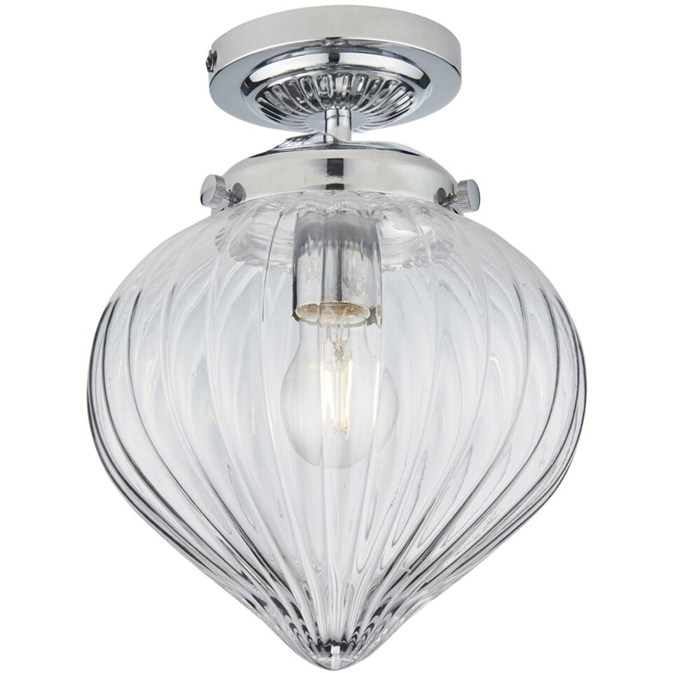 Translucent Privacy Glass Decorative Flush Bathroom Ceiling Light Fitting - Clear Ribbed Glass ...