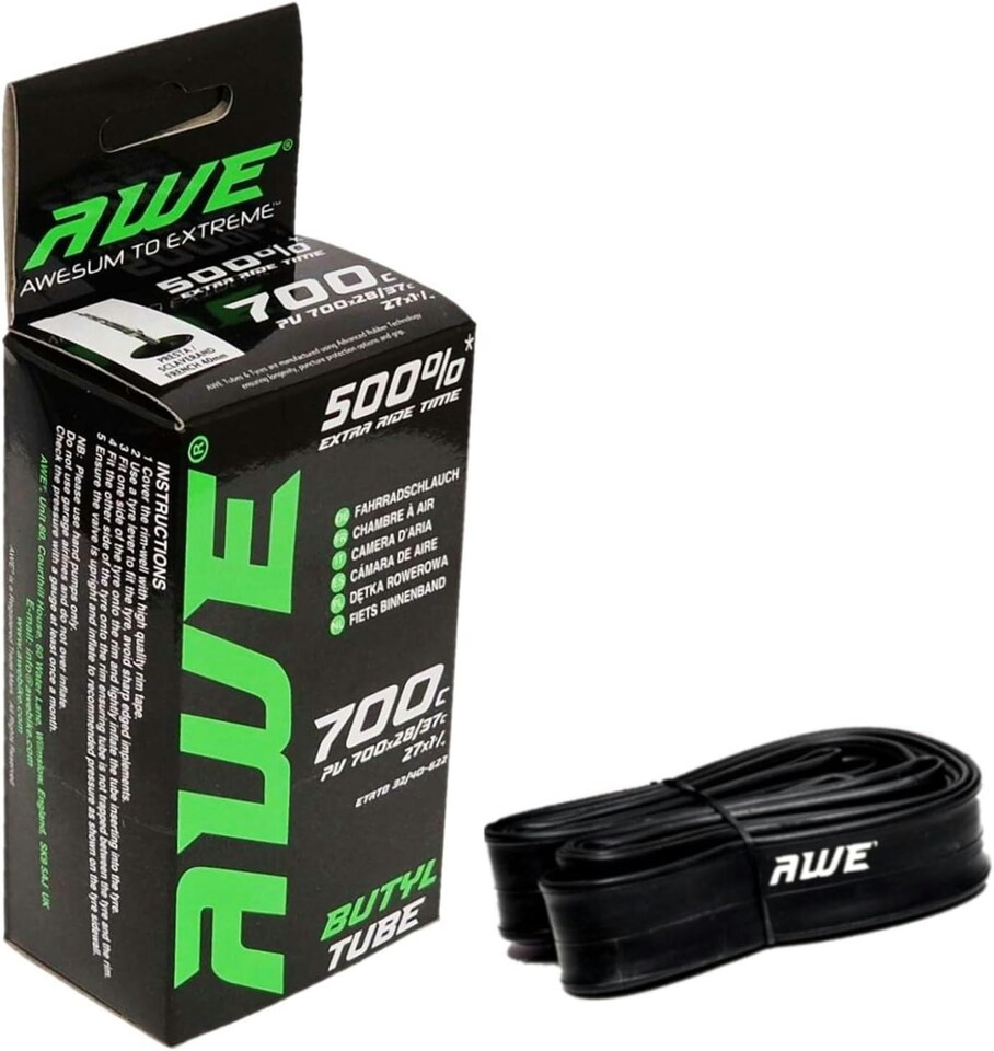 image 1 of AWE Butyl Rubber 700 X 28/37C Bike Inner Tube 27 X 1 1/4 Presta Valve