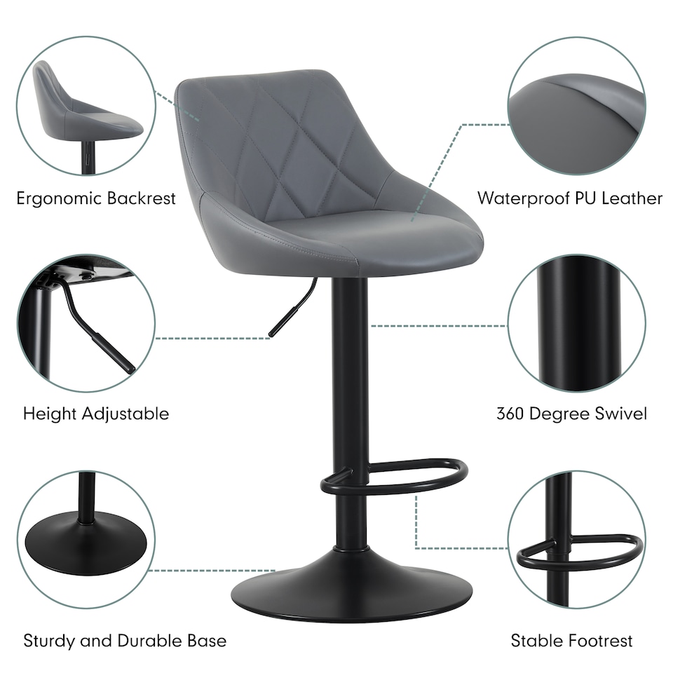 image 1 of MCC Direct Set of 2 Height Adjustable Bar Stool Kitchen Breakfast Chairs Stanley
