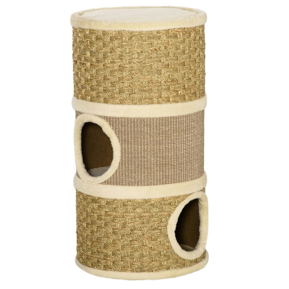 image 1 of PawHut Cat Scratching Barrel Pet Furniture Sisal Plushfor Indoor Cats, Khaki