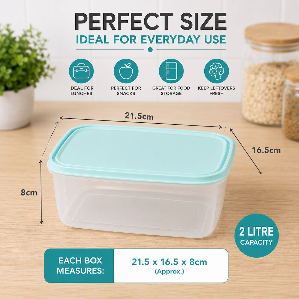 image 1 of Wham Food Storage Container Lunch Box Plastic Kitchen Tub With Lid 2L Set of 3