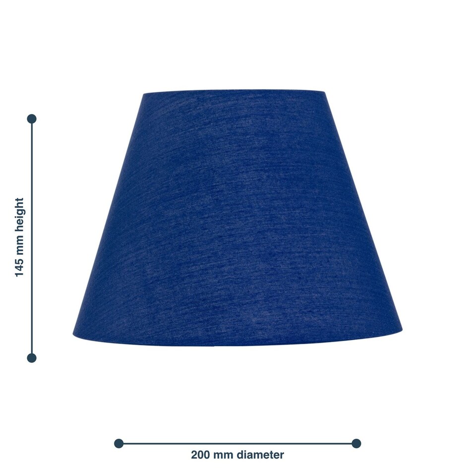 image 1 of Set of 2 Navy Blue Cotton 20cm Diameter Tapered Fabric Lamp Shades | Blue | Medium | 2