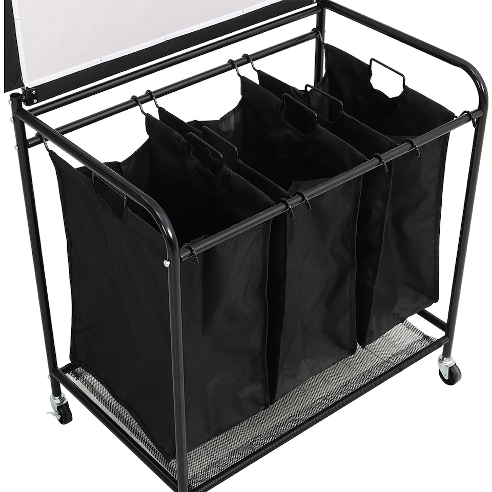 image 1 of Living and Home Triple Bag Rolling Laundry Sorter with Lift-up Ironing Board