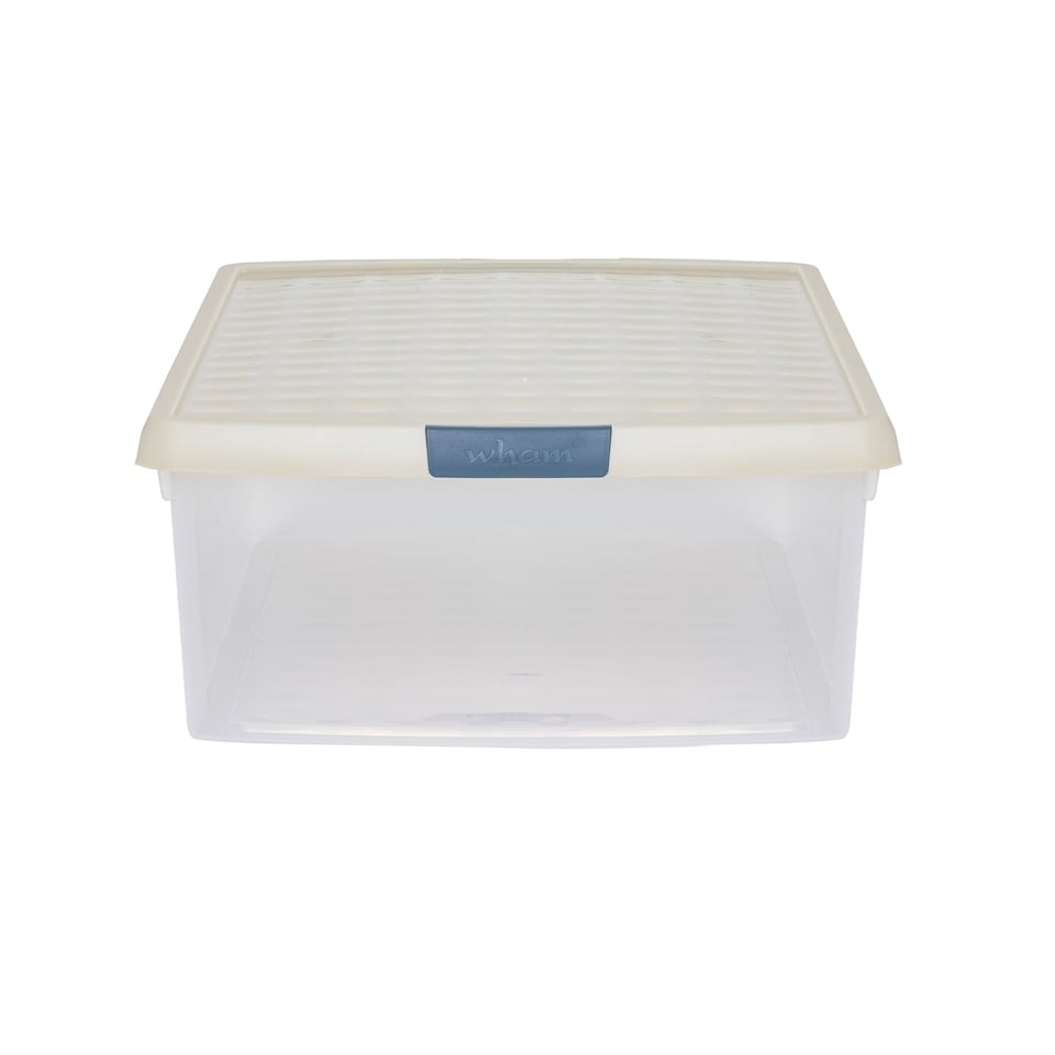 image 1 of Wham Clip 5x 30L Rectangular Plastic Storage Boxes with Clip Lock Lids. Ideal for Home, Office, Toys & More - Clear/Stone | Cream | Stone | 5