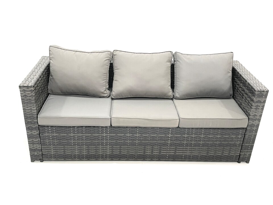 image 1 of Fimous Rattan Garden Furniture Set Outdoor Lounger Sofa with Coffee Table 2 Armchair 2 Side Tables Dark Grey Mixed