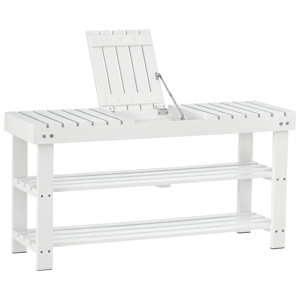image 1 of HOMCOM 3-Tier Open Shoe Rack Hidden Storage Wood Frame Wide Shelves White White