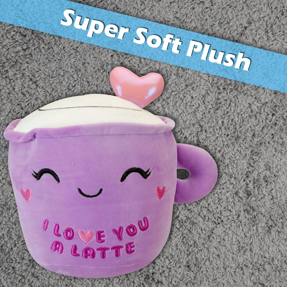 image 1 of Latte Soft Toy Cute Plushie Huggable Cuddly Stuffed Toy 20cm Purple