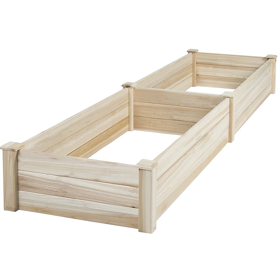 image 1 of Living and Home Solid Wood Raised Garden Bed with 2 Compartments | Brown | 243cm W x 61cm D x 25cm H