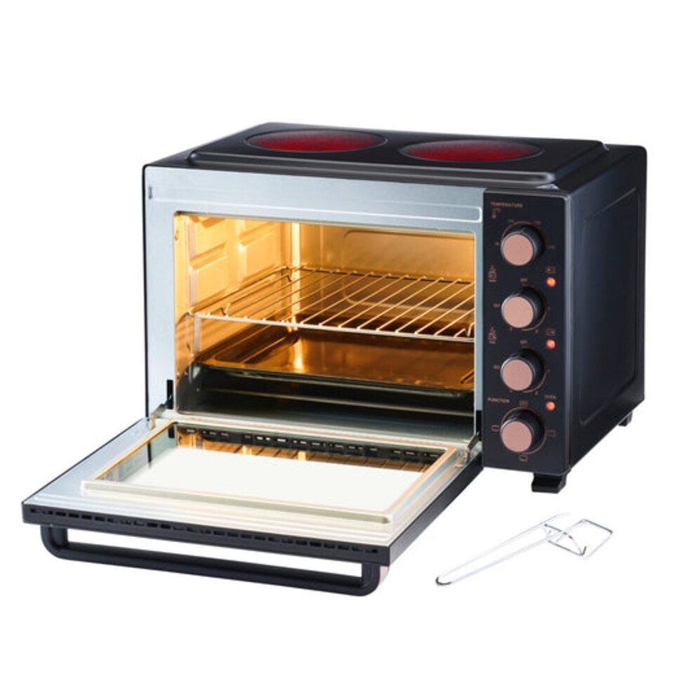 image 1 of Cooks Professional 34L Mini Portable Oven with 2 Ceramic Hobs - Electric Portable Countertop Cooker | Black | Black & Copper | 34L